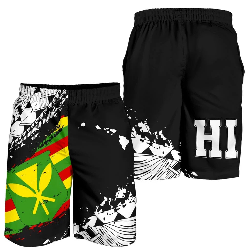 Polynesian Kanaka Flag Men's Shorts - Nora Style - White Black - Polynesian Pride