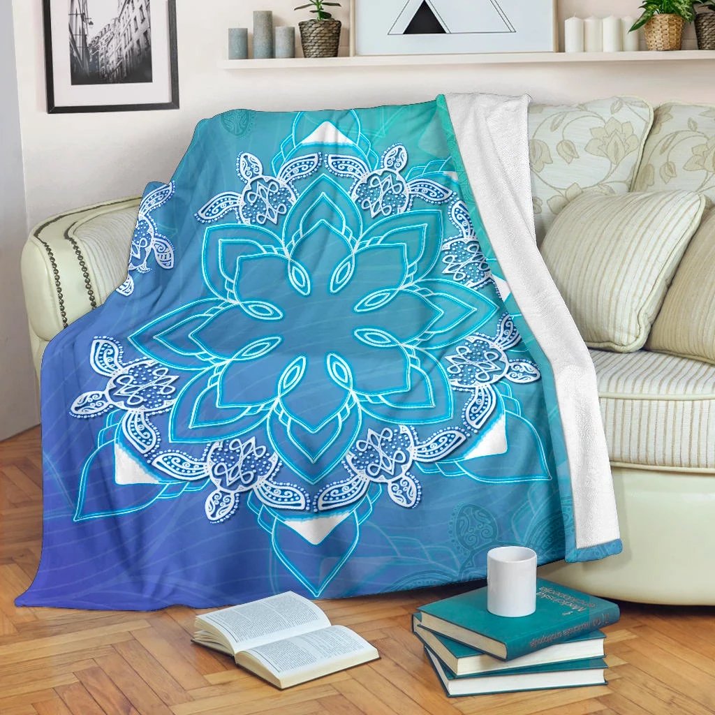 Hawaii Flower And Turtle Premium Blanket White - Polynesian Pride