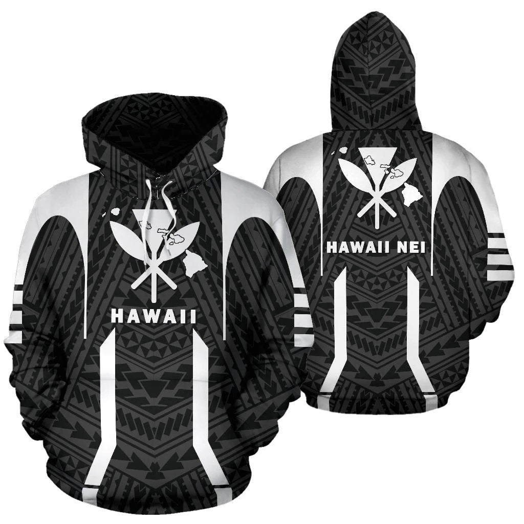 Hawaii Kanaka Polynesian Hoodie White Unisex Black - Polynesian Pride