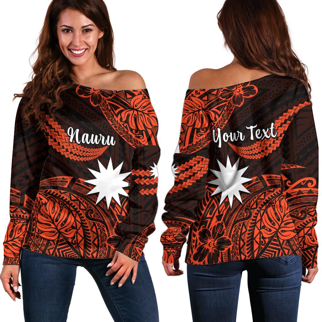 (Custom Personalised) Nauru Polynesian Hibiscus Naoero Red Off Shoulder Sweater LT14 Women Red - Polynesian Pride