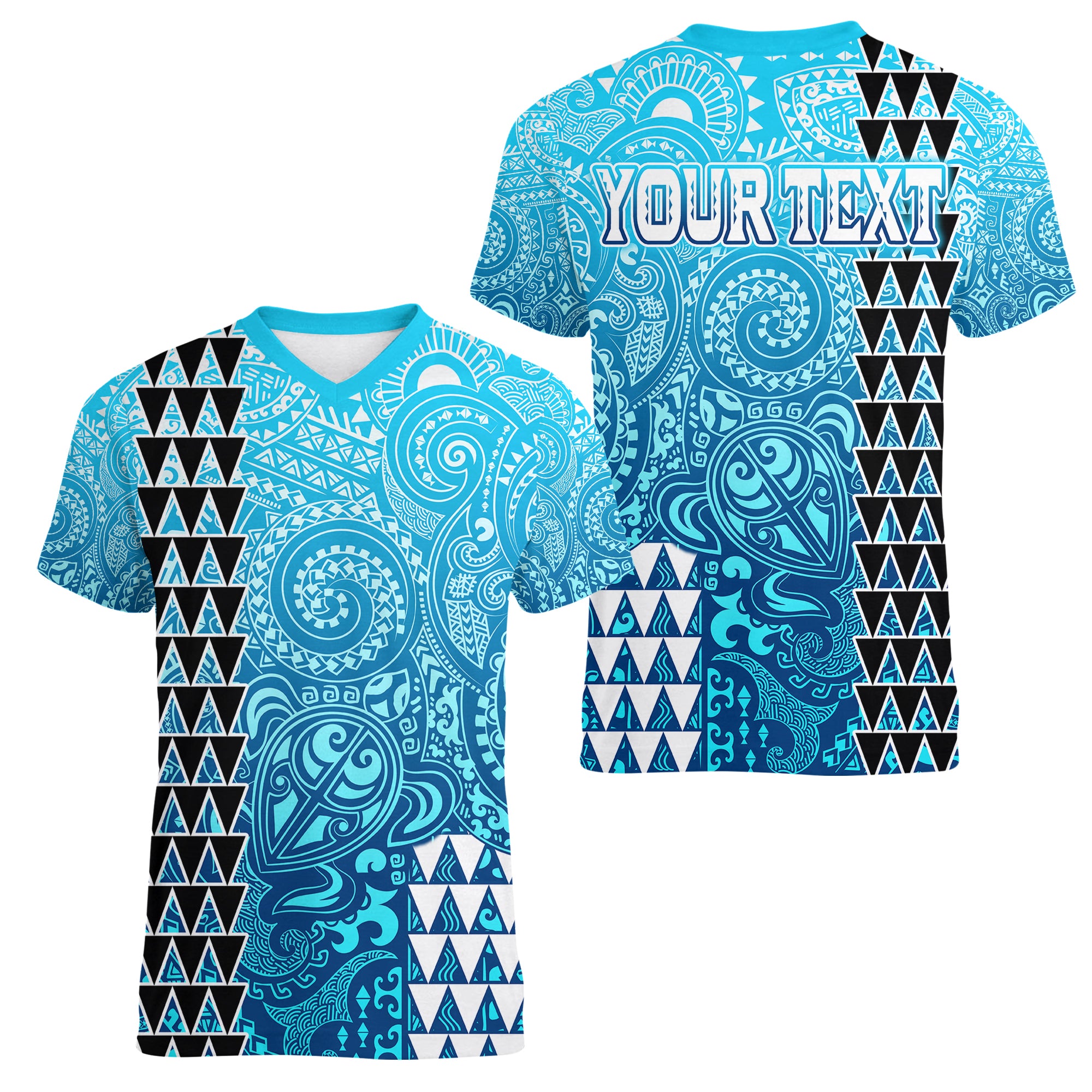 (Custom Personalised) Hawaii Tribal Kakau Women V Neck T Shirt LT9 Female Blue - Polynesian Pride