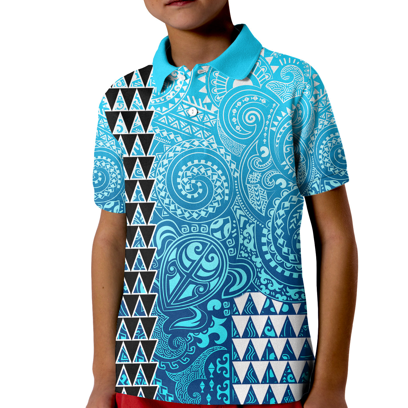 (Custom Personalised) Hawaii Tribal Kakau Kid Polo Shirt LT9 Kid Blue - Polynesian Pride