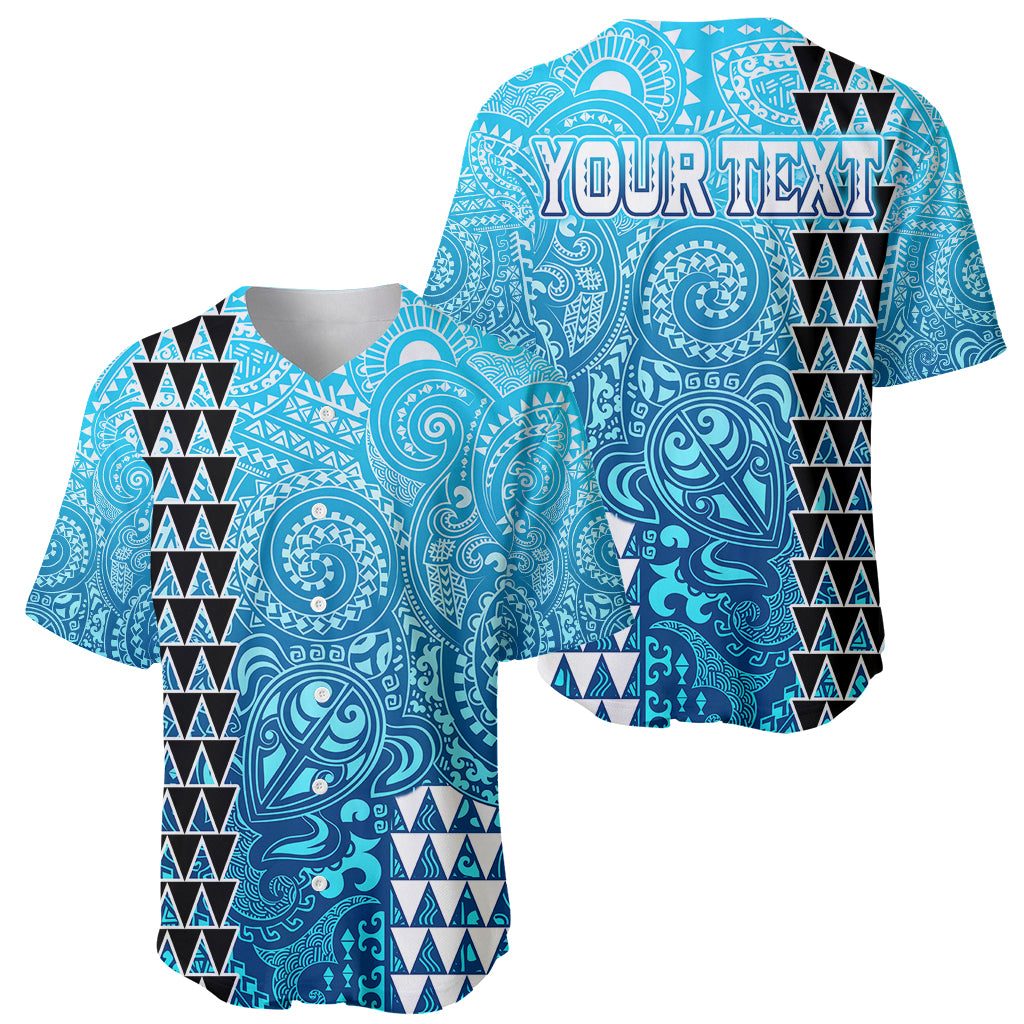 (Custom Personalised) Hawaii Tribal Kakau Baseball Jersey LT9 Blue - Polynesian Pride