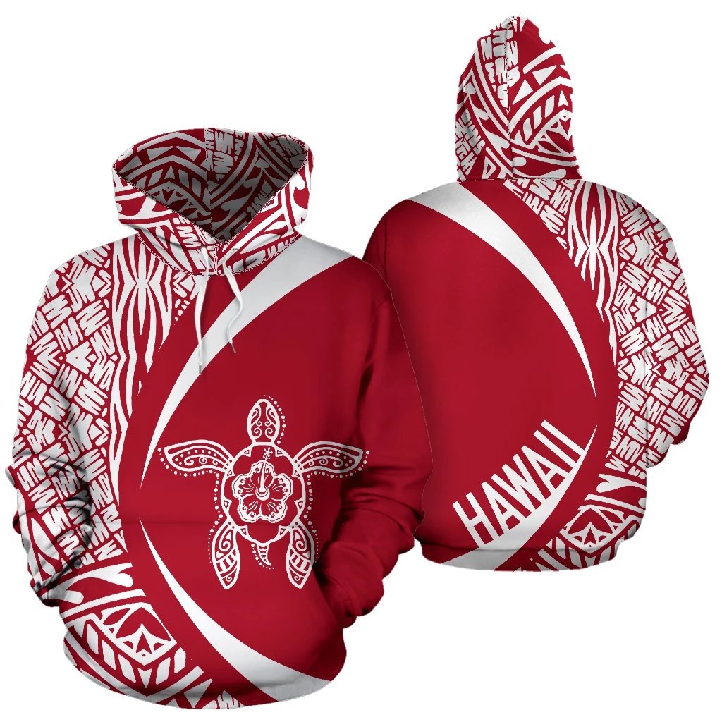 Hawaii Turtle Polynesian Hoodie Circle Style White and Red Color Unisex White - Polynesian Pride