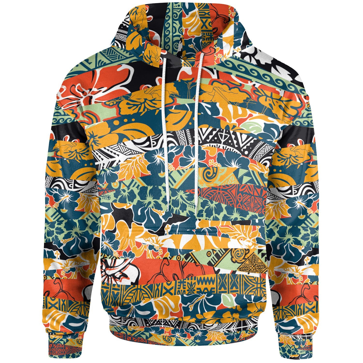 Polynesian Hoodie Colorful Hibiscus Flowers Pattern Unisex Vintage Color - Polynesian Pride