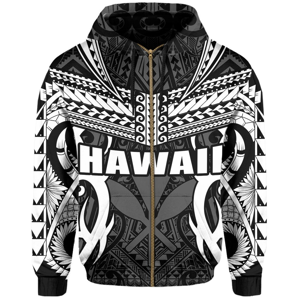 Hawaii Polynesian Tribal Kanaka Maoli Zipper Hoodie White Mark Style - Polynesian Pride