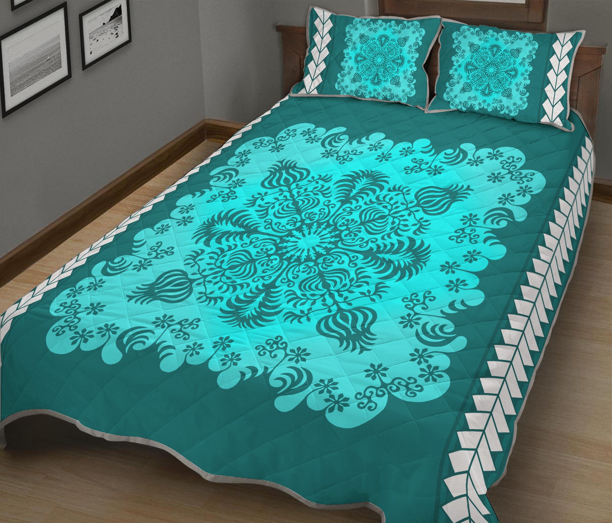 Hawaii Quilt Bed Set Pattern Version Special Turquoise LT13 Turquoise - Polynesian Pride