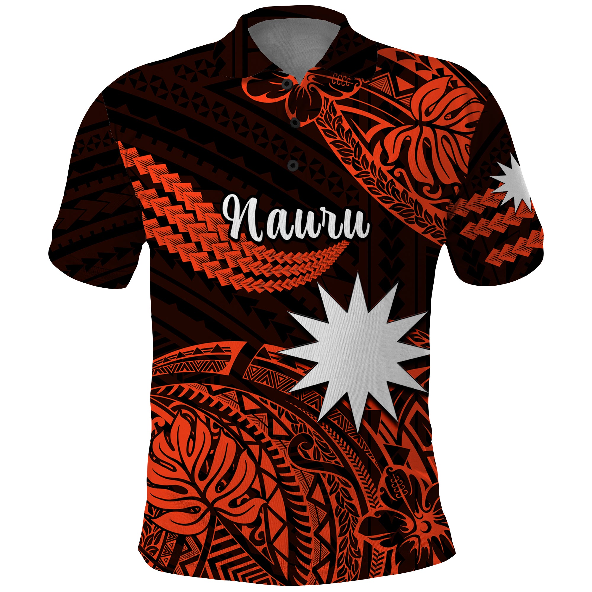 Custom Nauru Polynesian Hibiscus Naoero Red Polo Shirt LT14 Red - Polynesian Pride