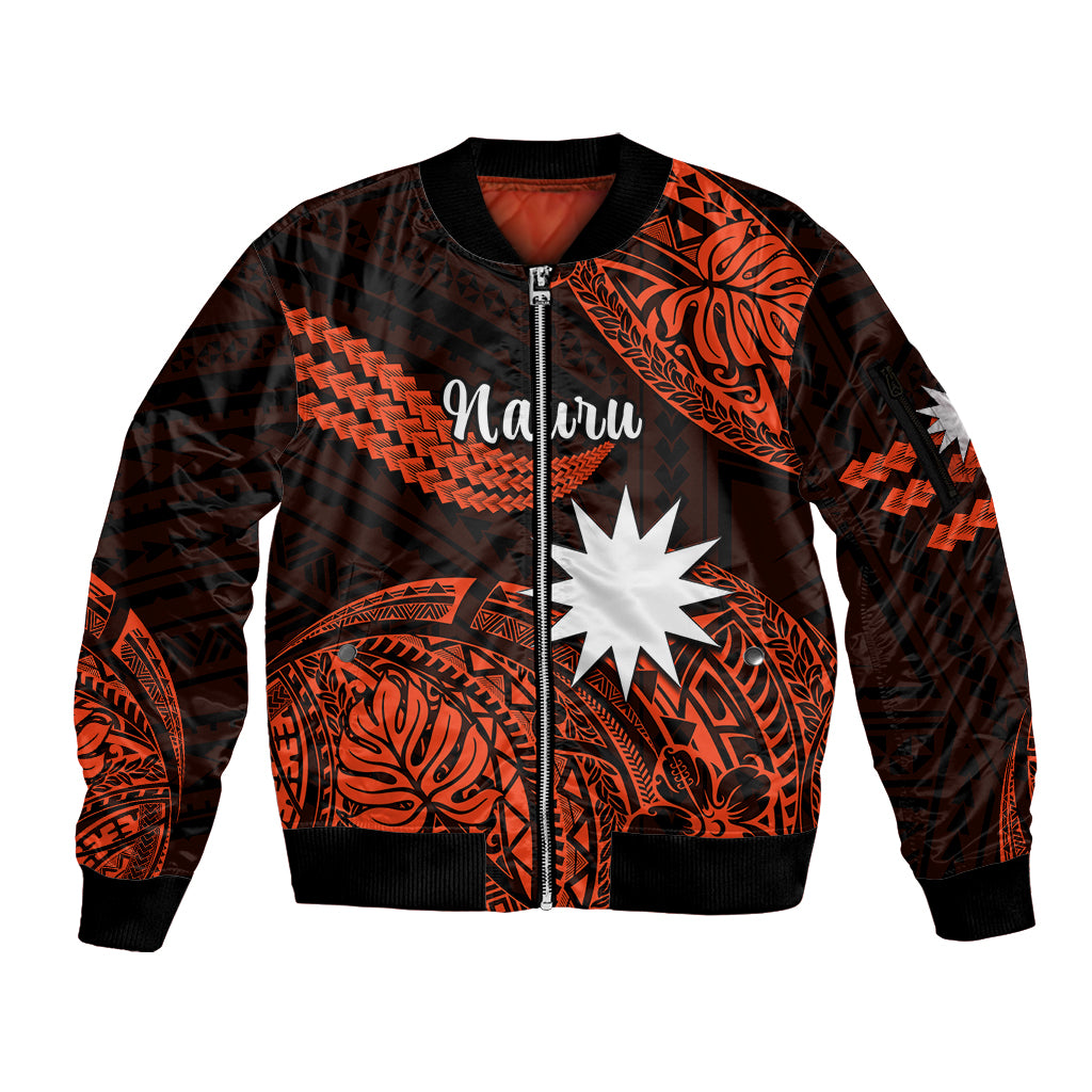 (Custom Personalised) Nauru Polynesian Hibiscus Naoero Red Sleeve Zip Bomber Jacket LT14 Unisex Red - Polynesian Pride