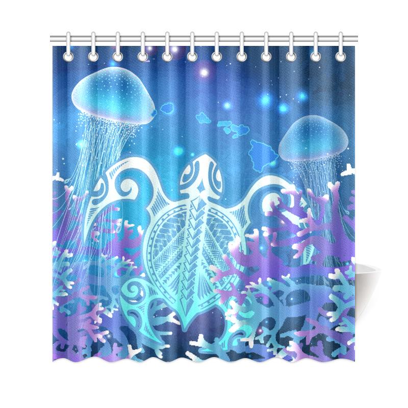Hawaii Turtle Jellyfish Coral Galaxy Shower Curtain - Polynesian Pride