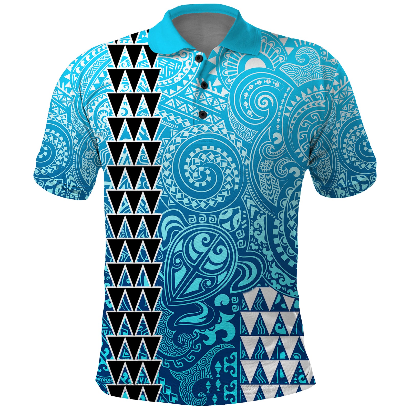 Hawaii Tribal Kakau Polo Shirt LT9 Blue - Polynesian Pride