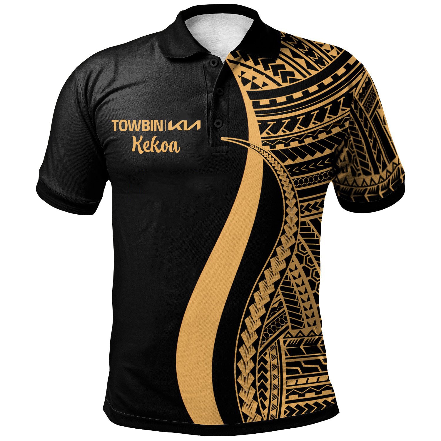 (Kekoa) TOWBIN KN Polo Shirt Gold Polynesian Tentacle Tribal Pattern RLT14 Unisex Gold - Polynesian Pride