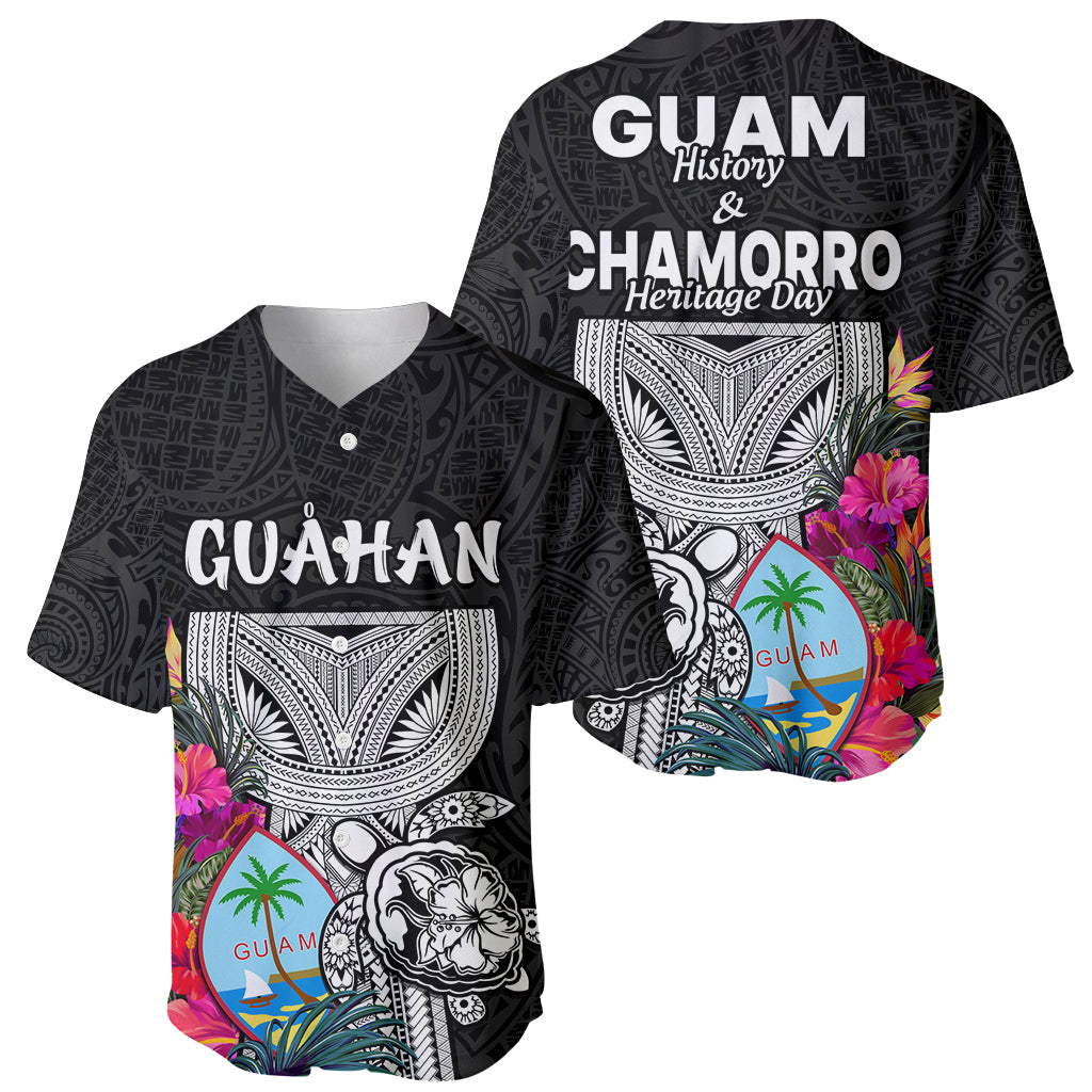 Guam Tribal Latte Stone Tropical Baseball Jersey LT9 Black - Polynesian Pride