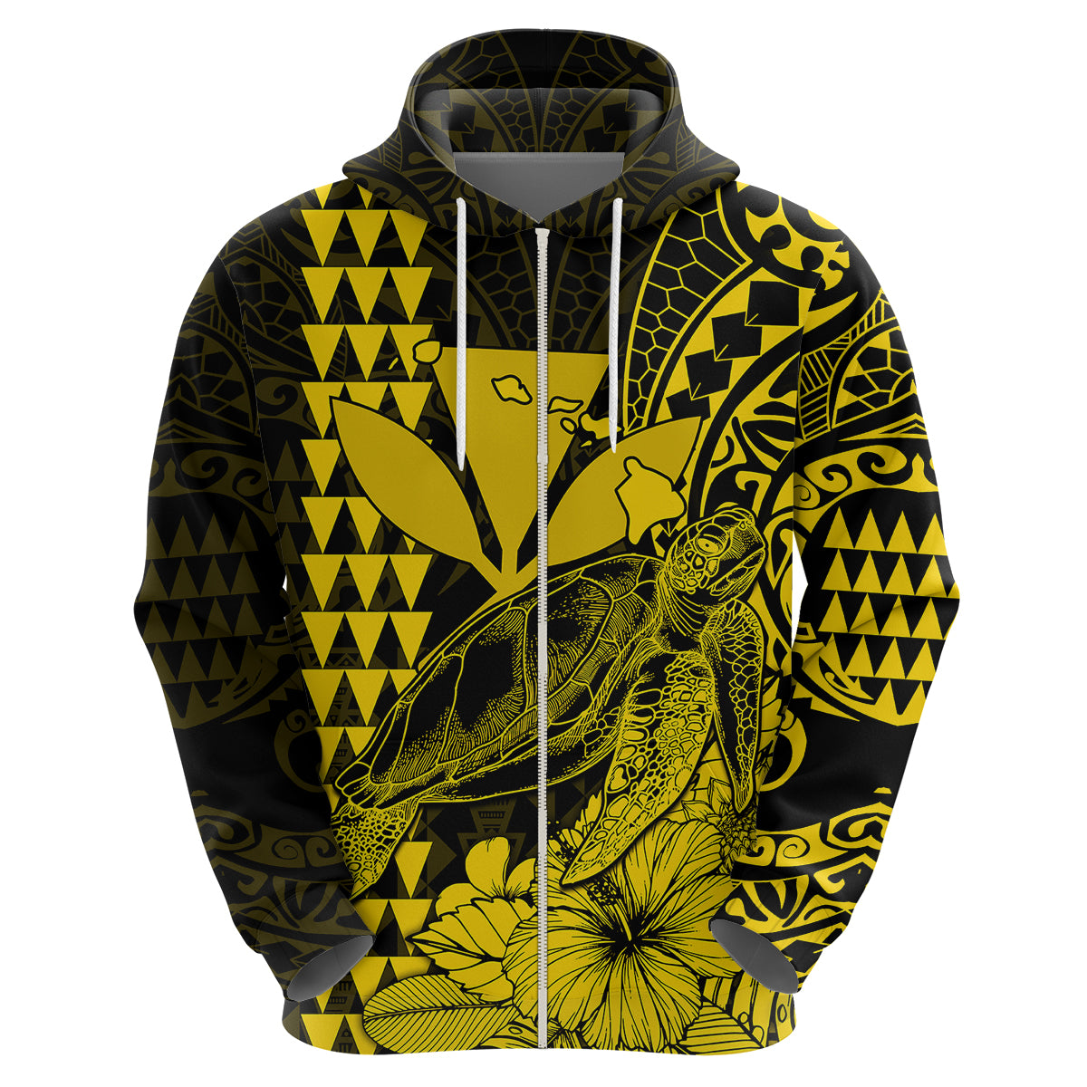 Custom Kakau Polynesian Tribal Hawaiian Turtle with Kanaka Maoli Yellow Hoodie LT9 - Polynesian Pride