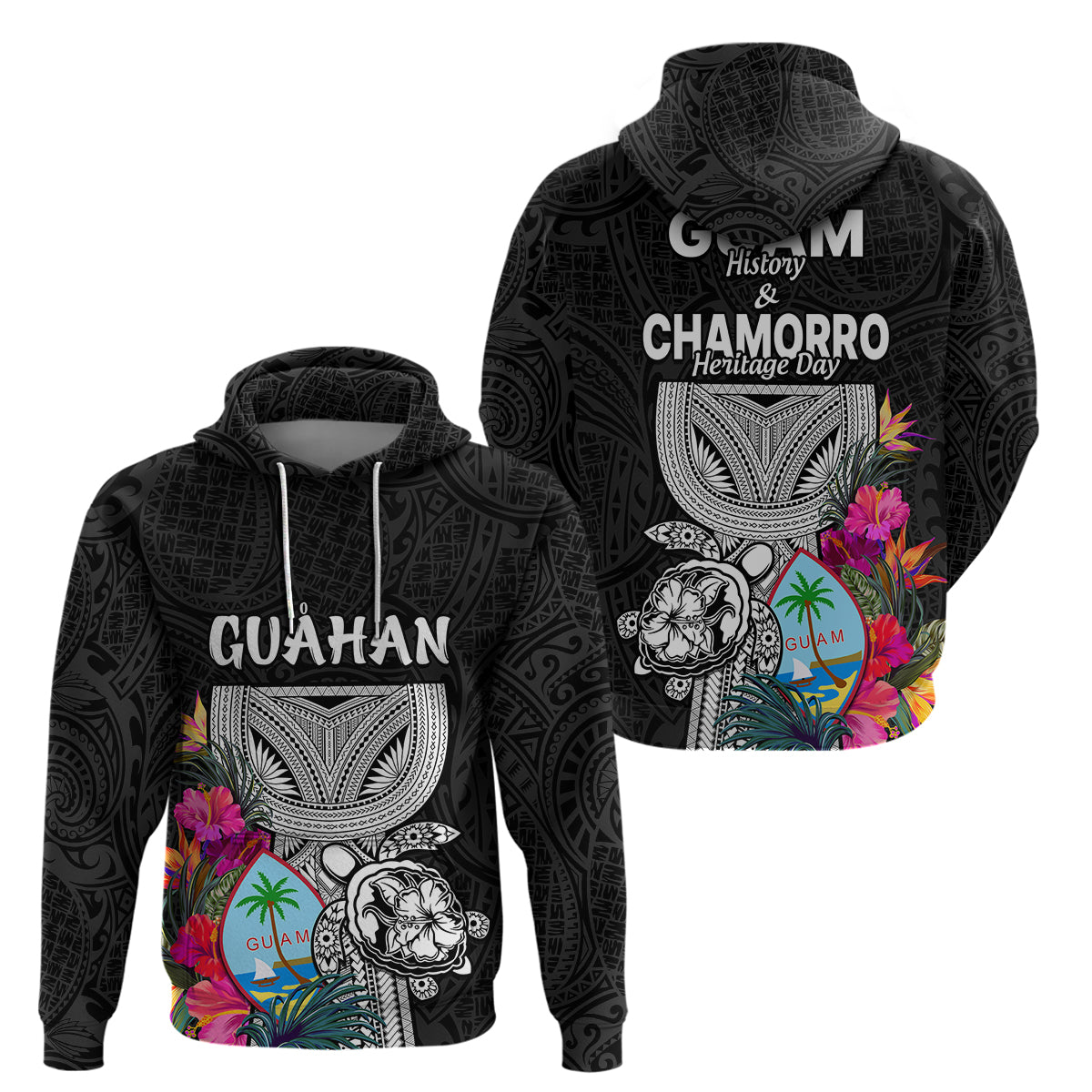 Guam Tribal Latte Stone Tropical Hoodie LT9 Pullover Hoodie Black - Polynesian Pride