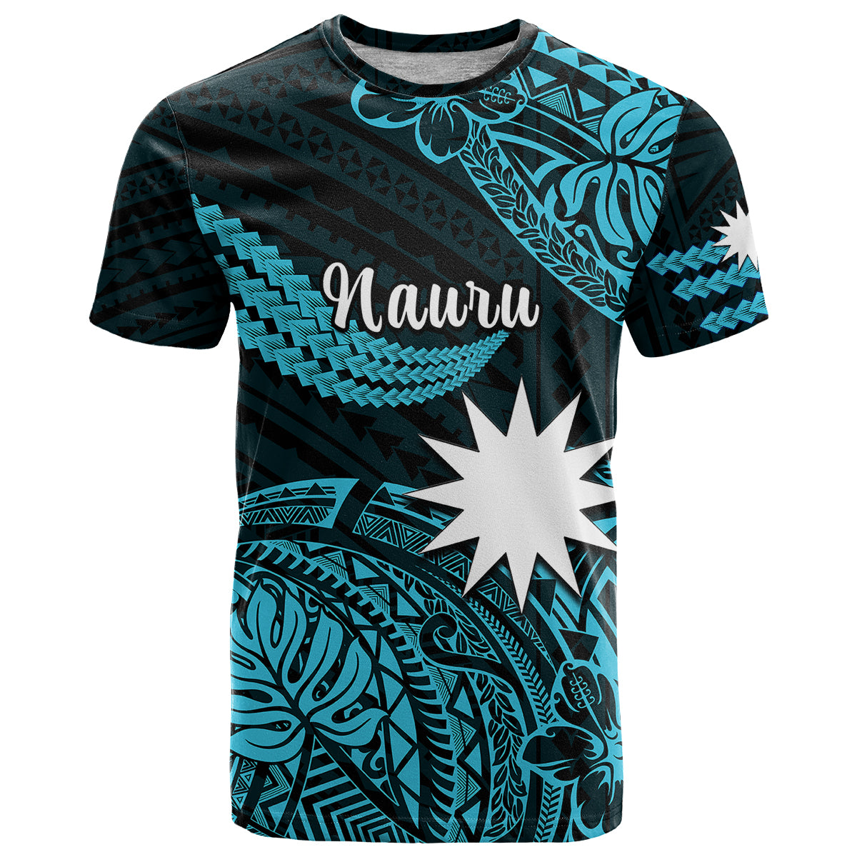 Custom Nauru Polynesian Hibiscus Naoero Turquoise T Shirt LT14 Turquoise - Polynesian Pride