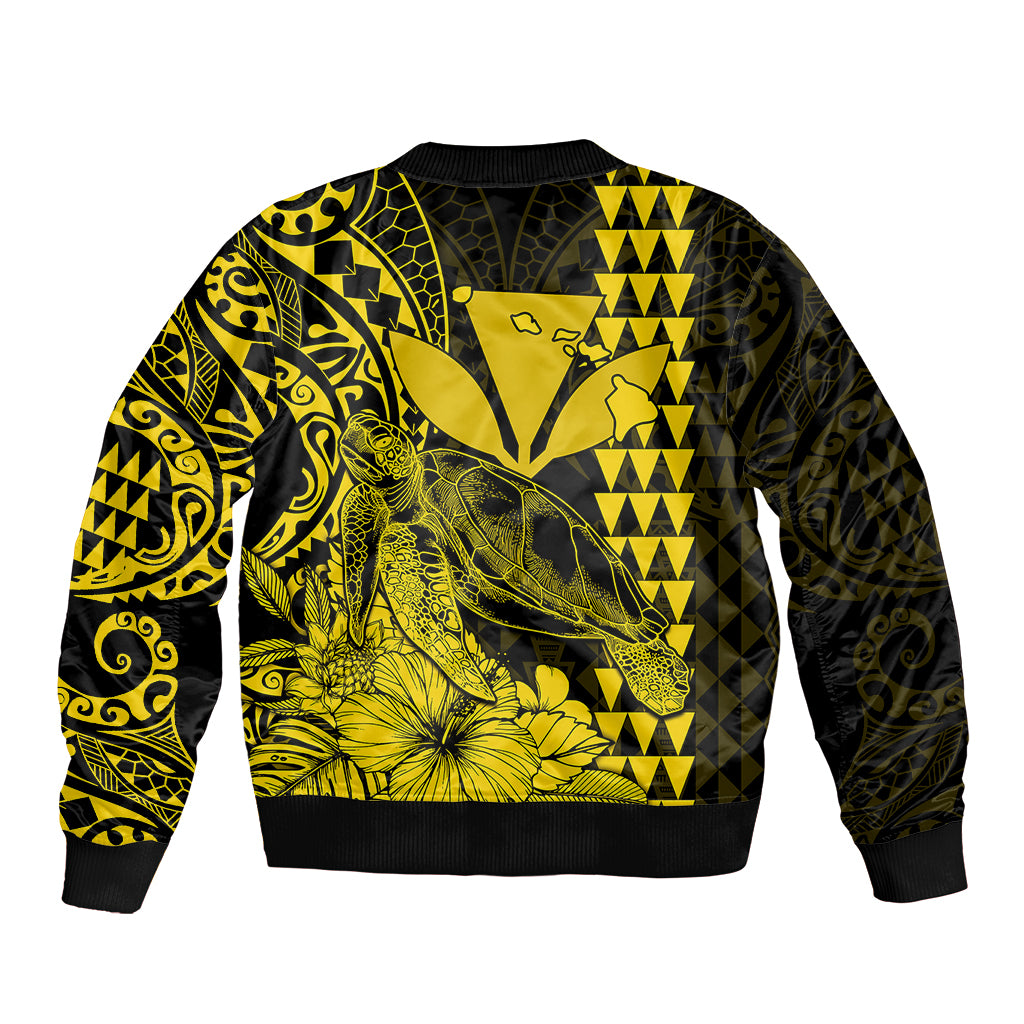 Kakau Polynesian Tribal Hawaiian Turtle with Kanaka Maoli Yellow Bomber Jacket LT9 - Polynesian Pride