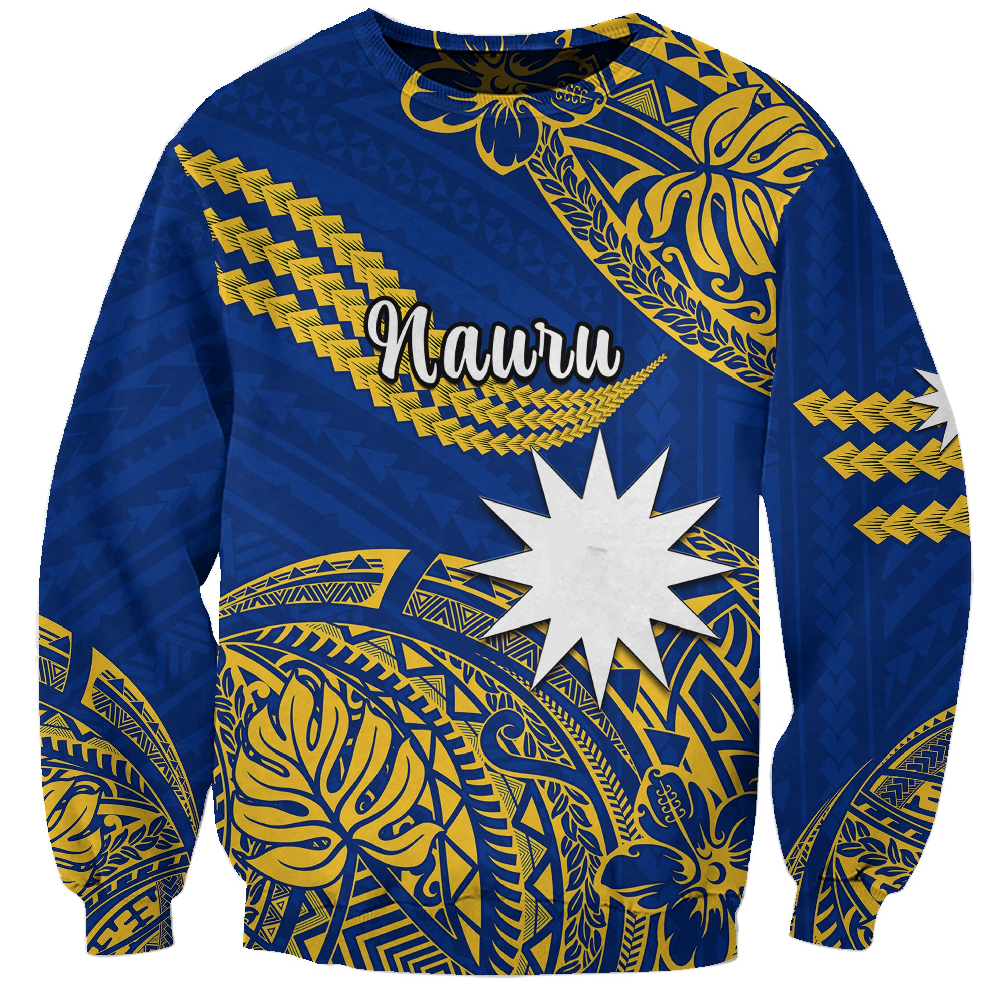 (Custom Personalised) Nauru Polynesian Hibiscus Naoero Flag Color Sweatshirt LT14 Unisex Blue - Polynesian Pride