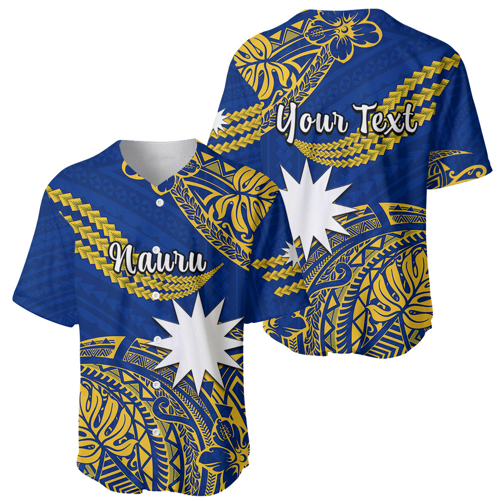 (Custom Personalised) Nauru Polynesian Hibiscus Naoero Flag Color Baseball Jersey LT14 Blue - Polynesian Pride