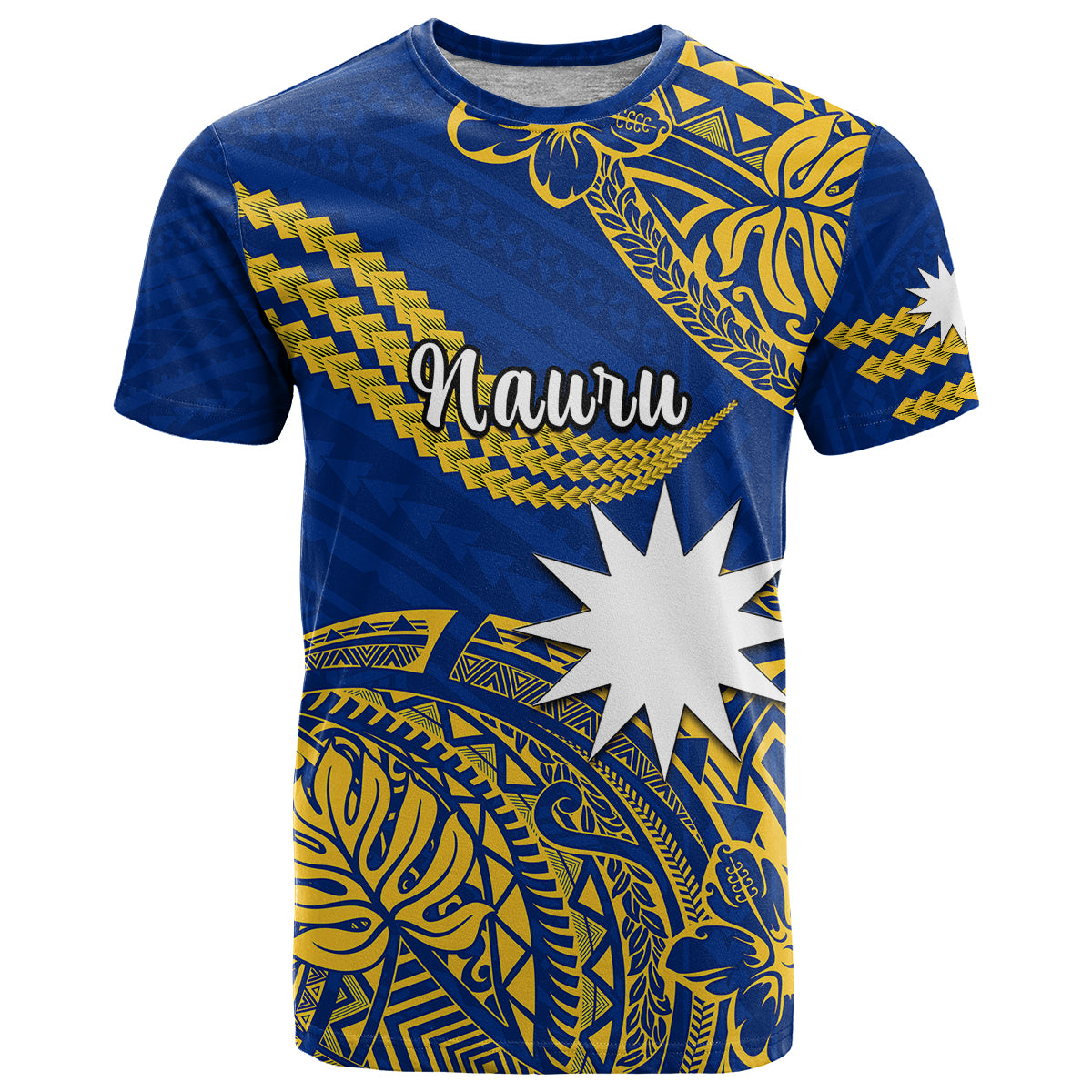 Custom Nauru Polynesian Hibiscus Naoero Flag Color T Shirt LT14 Blue - Polynesian Pride