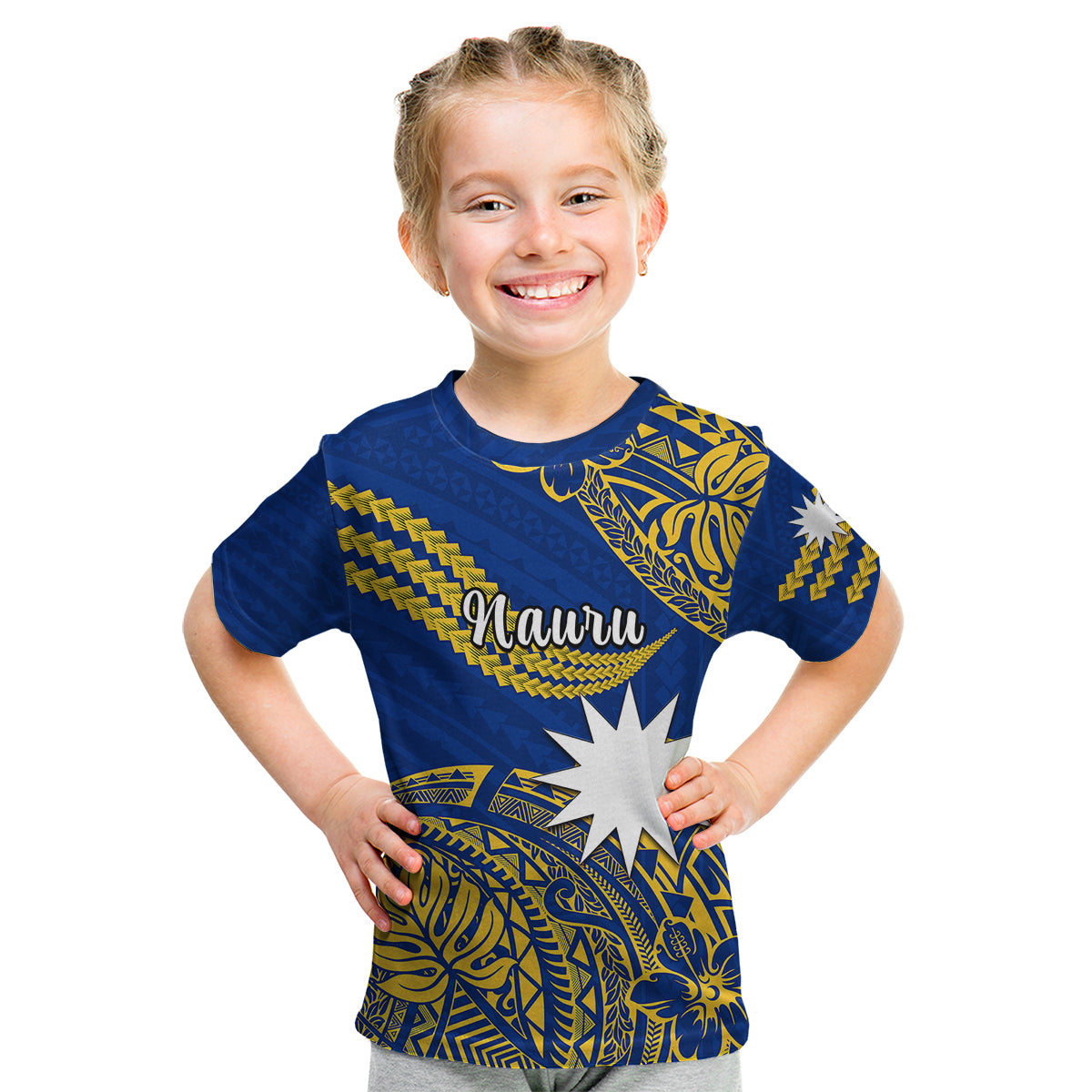 (Custom Personalised) Nauru Polynesian Hibiscus Naoero Flag Color Kid T Shirt LT14 - Polynesian Pride