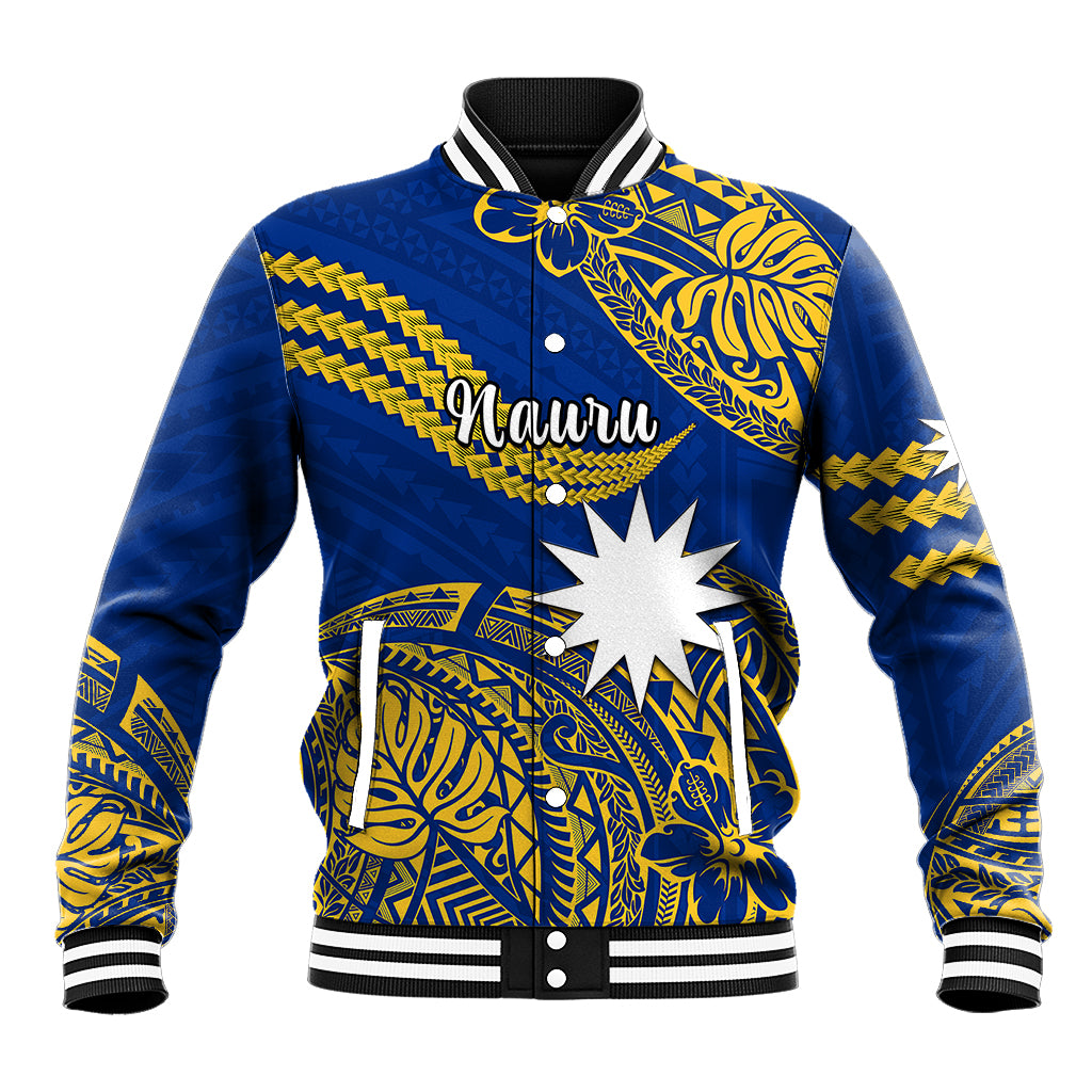 (Custom Personalised) Nauru Polynesian Hibiscus Naoero Flag Color Baseball Jacket LT14 Unisex Blue - Polynesian Pride