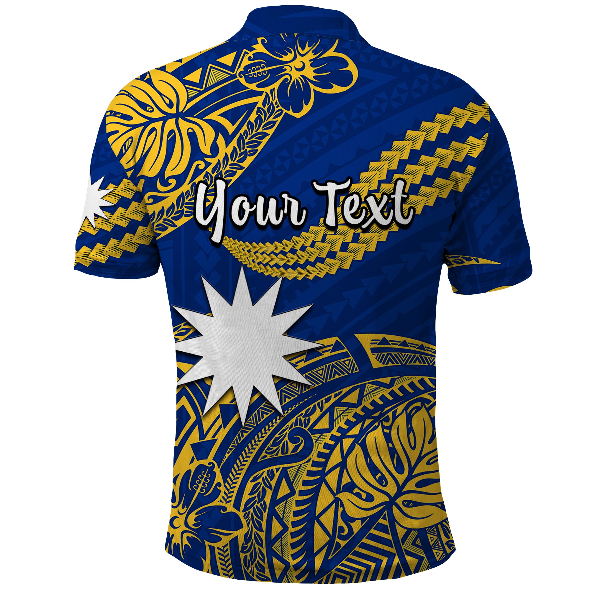 Custom Nauru Polynesian Hibiscus Naoero Flag Color Polo Shirt LT14 Blue - Polynesian Pride