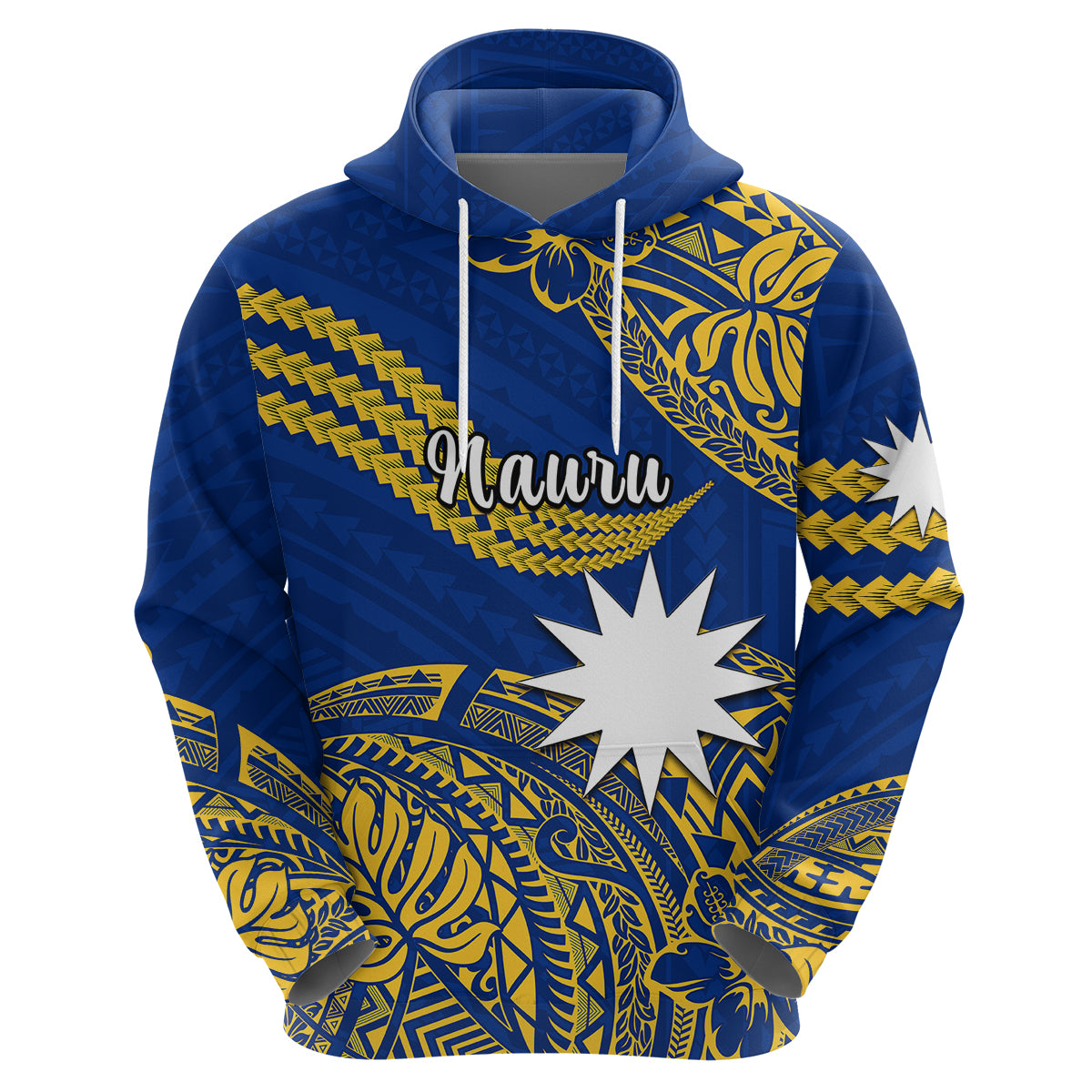 Custom Nauru Polynesian Hoodie Hibiscus Naoero Flag Color LT14 Zip Hoodie Blue - Polynesian Pride