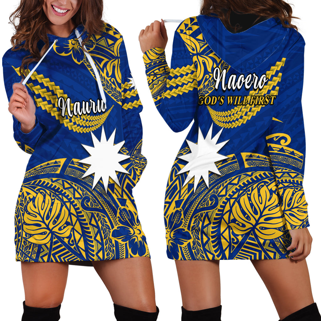 Nauru Polynesian Hibiscus Naoero Flag Color Hoodie Dress LT14 Blue - Polynesian Pride