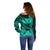 Kakau Polynesian Tribal Hawaiian Turtle with Kanaka Maoli Turquoise Off Shoulder Sweater LT9 - Polynesian Pride