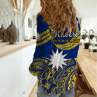Nauru Polynesian Hibiscus Naoero Flag Color Women Casual Shirt LT14 - Polynesian Pride