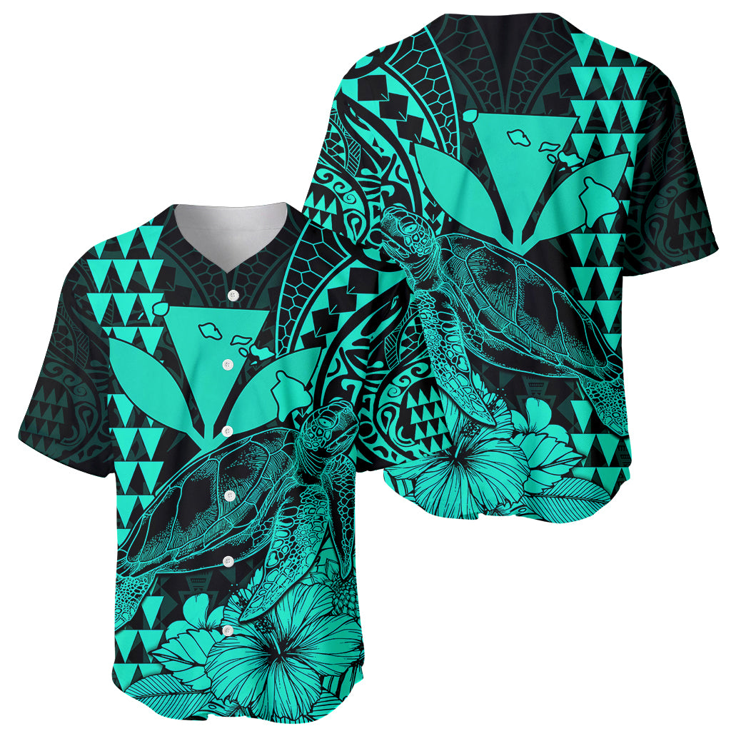 Kakau Polynesian Tribal Hawaiian Turtle with Kanaka Maoli Turquoise Baseball Jersey LT9 Turquoise - Polynesian Pride