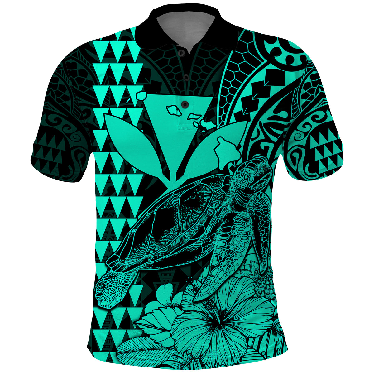 Kakau Polynesian Tribal Hawaiian Turtle with Kanaka Maoli Turquoise Polo Shirt LT9 Turquoise - Polynesian Pride