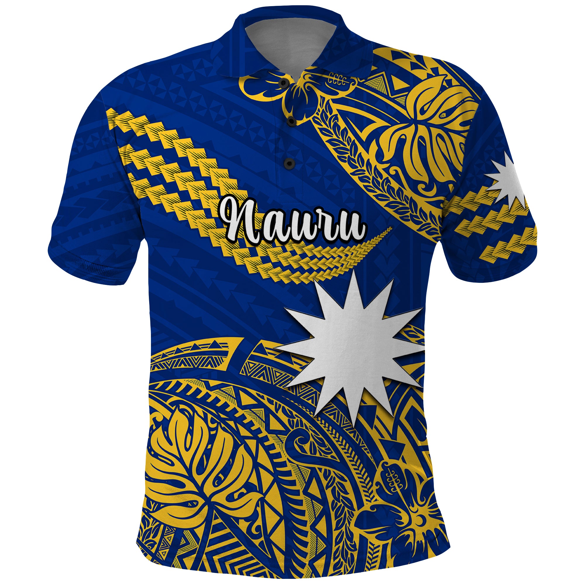 Nauru Polynesian Hibiscus Naoero Flag Color Polo Shirt LT14 Blue - Polynesian Pride