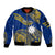 Nauru Polynesian Hibiscus Naoero Flag Color Sleeve Zip Bomber Jacket LT14 Unisex Blue - Polynesian Pride