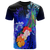 Tahiti T Shirt Humpback Whale with Tropical Flowers (Blue) Unisex Blue - Polynesian Pride