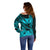 Kakau Polynesian Tribal Hawaiian Turtle with Kanaka Maoli Teal Off Shoulder Sweater LT9 - Polynesian Pride