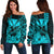 Kakau Polynesian Tribal Hawaiian Turtle with Kanaka Maoli Teal Off Shoulder Sweater LT9 Women Teal - Polynesian Pride