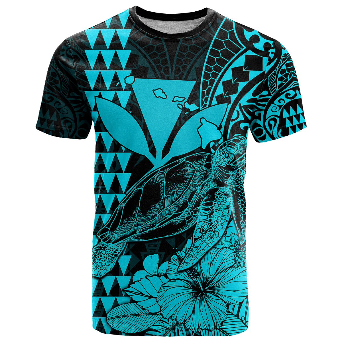 Kakau Polynesian Tribal Hawaiian Turtle with Kanaka Maoli Teal T Shirt LT9 Teal - Polynesian Pride