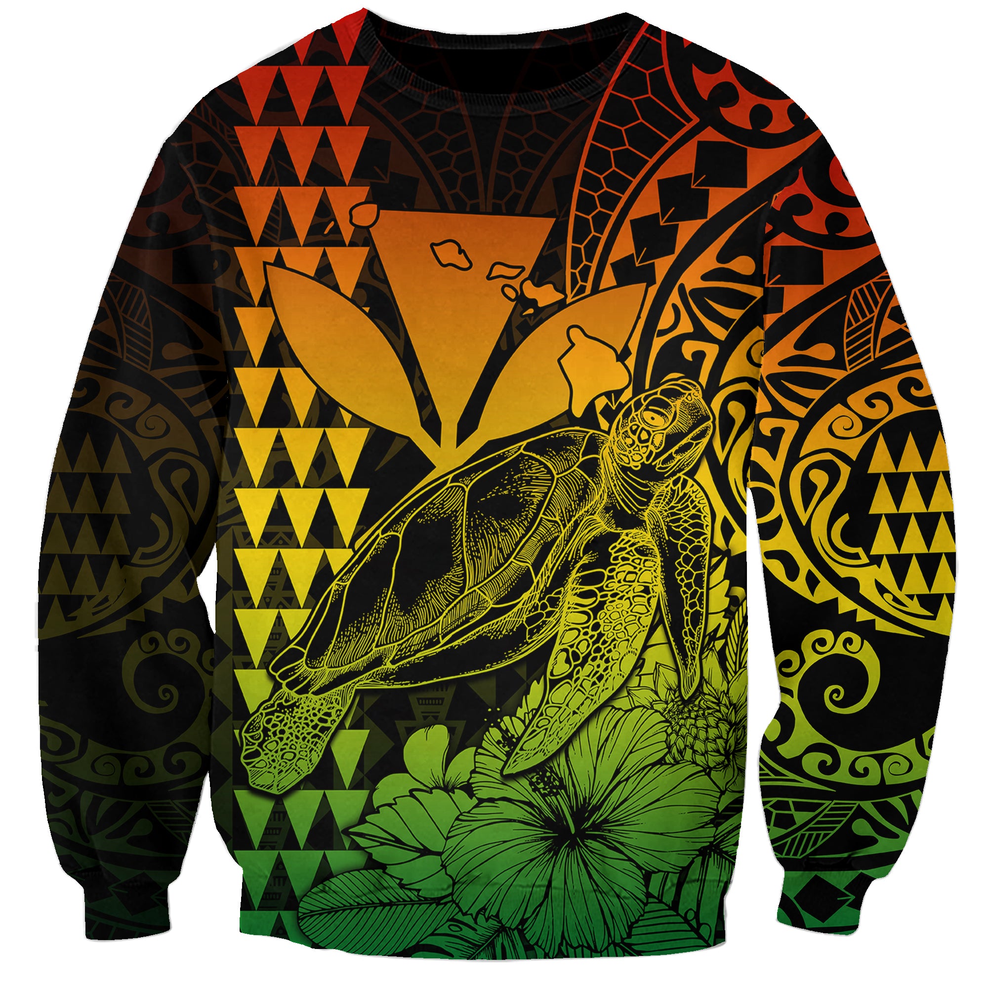 (Custom Personalised) Kakau Polynesian Tribal Hawaiian Turtle with Kanaka Maoli Reggae Sweatshirt LT9 Unisex Reggae - Polynesian Pride