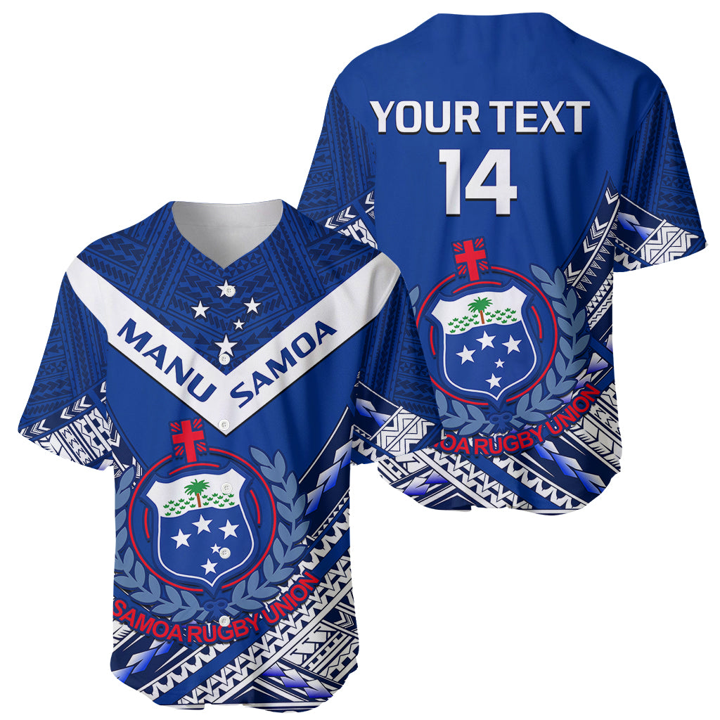 (Custom Text And Number) Samoan Rugby Manu Samoa 7s Polynesian Pattern Baseball Jersey LT14 Blue - Polynesian Pride