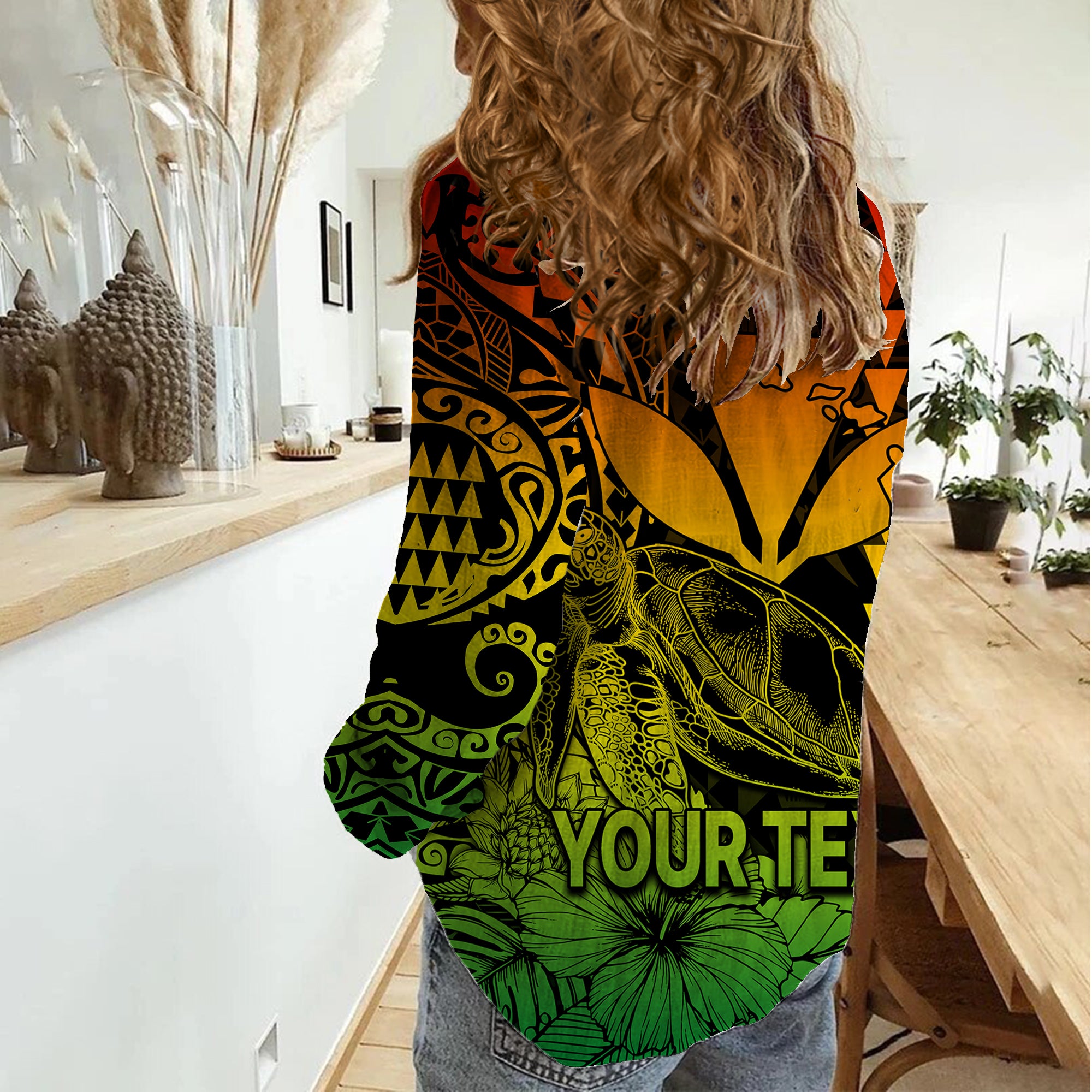 (Custom Personalised) Kakau Polynesian Tribal Hawaiian Turtle with Kanaka Maoli Reggae Women Casual Shirt LT9 - Polynesian Pride