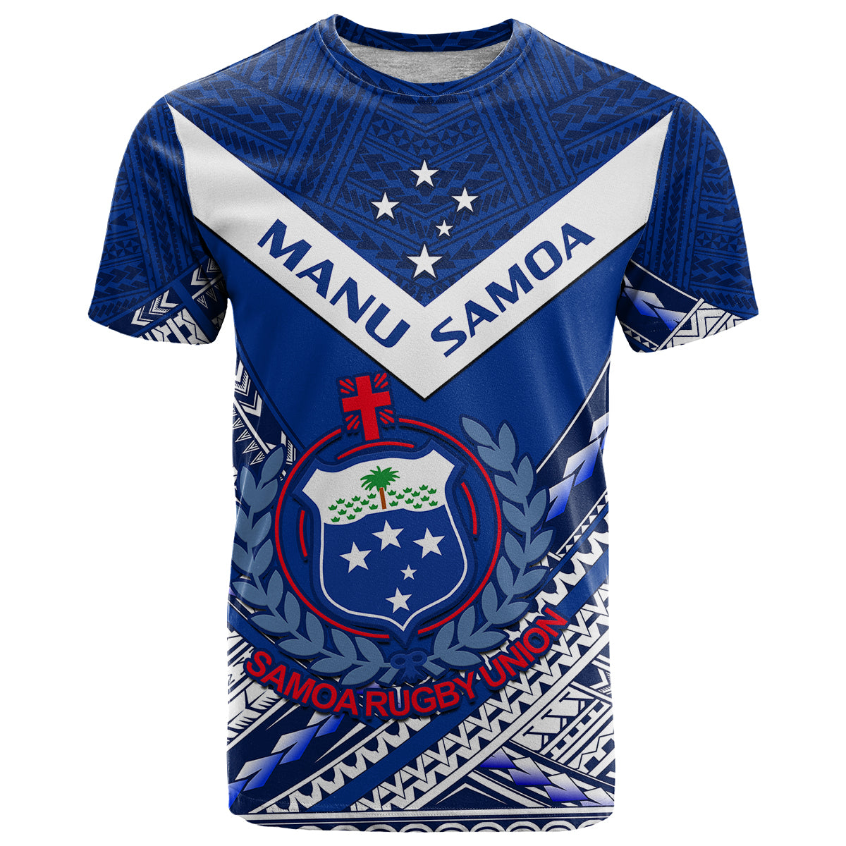 (Custom Text and Number) Samoan Rugby Manu Samoa 7s Polynesian Pattern T Shirt LT14 Blue - Polynesian Pride