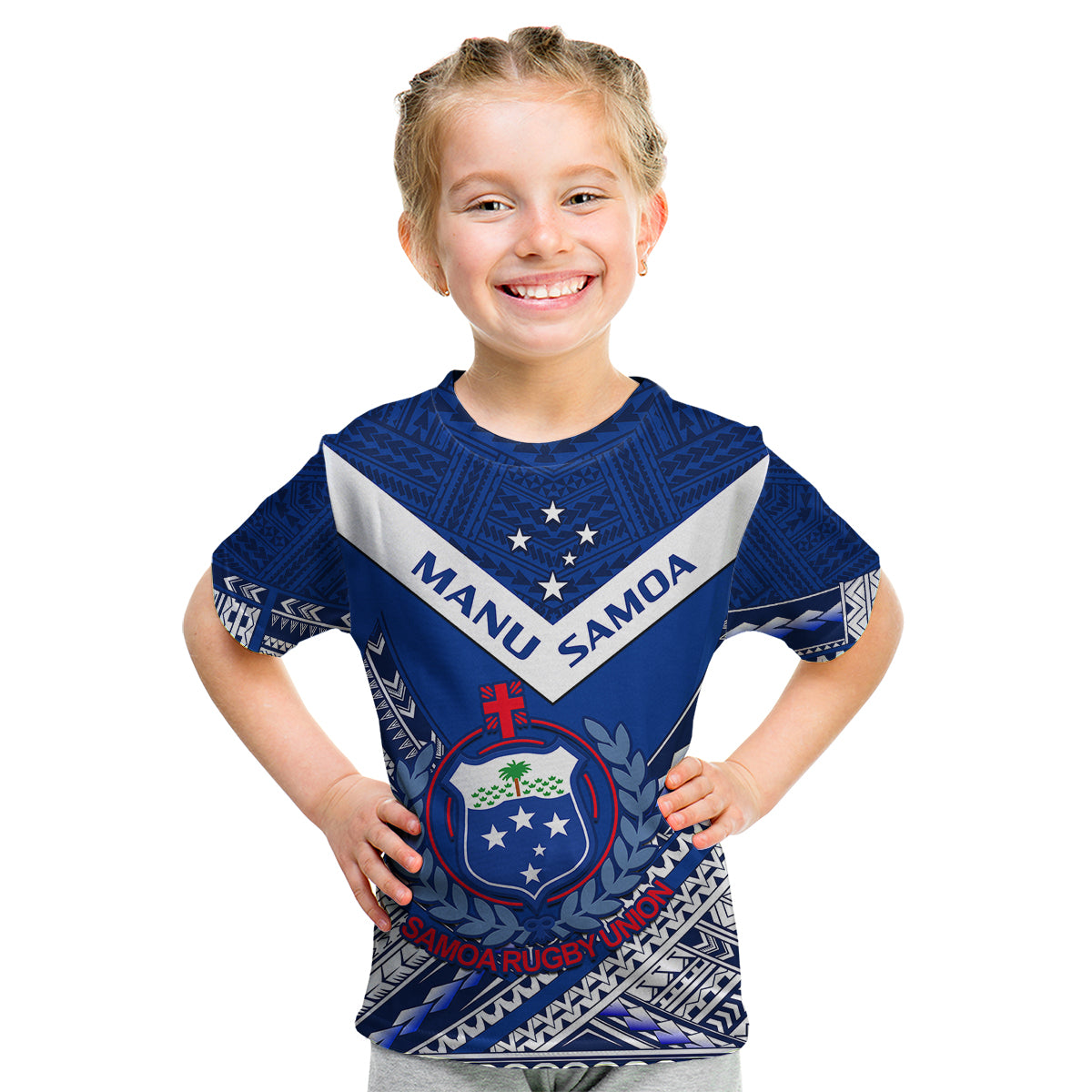 (Custom Text And Number) Samoan Rugby Manu Samoa 7s Polynesian Pattern Kid T Shirt LT14 - Polynesian Pride