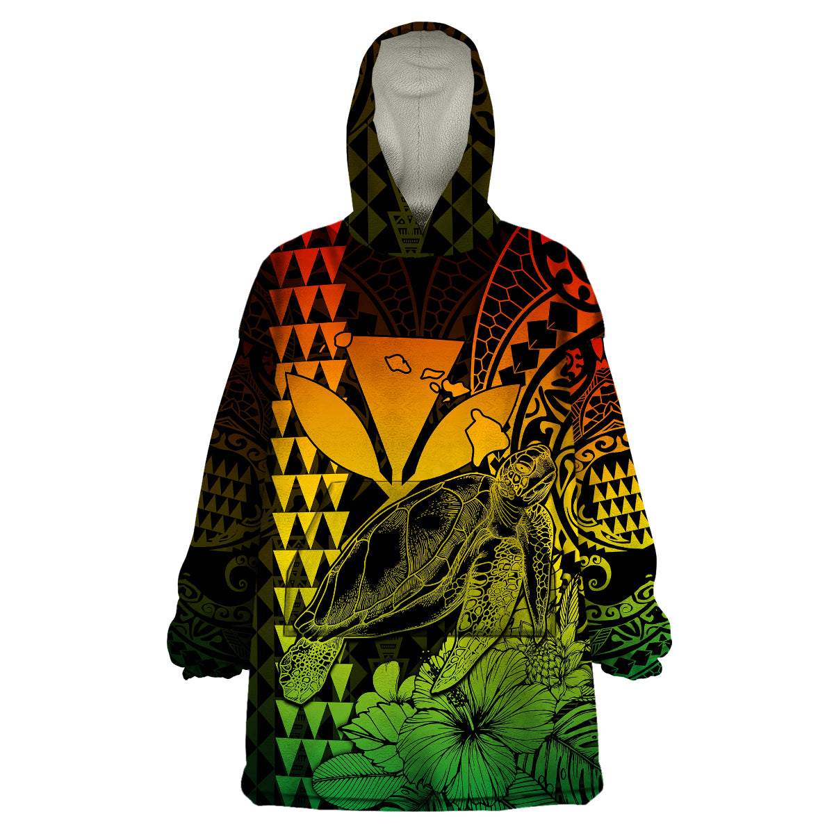 (Custom Personalised) Kakau Polynesian Tribal Hawaiian Turtle with Kanaka Maoli Reggae Wearable Blanket Hoodie LT9 Unisex One Size - Polynesian Pride