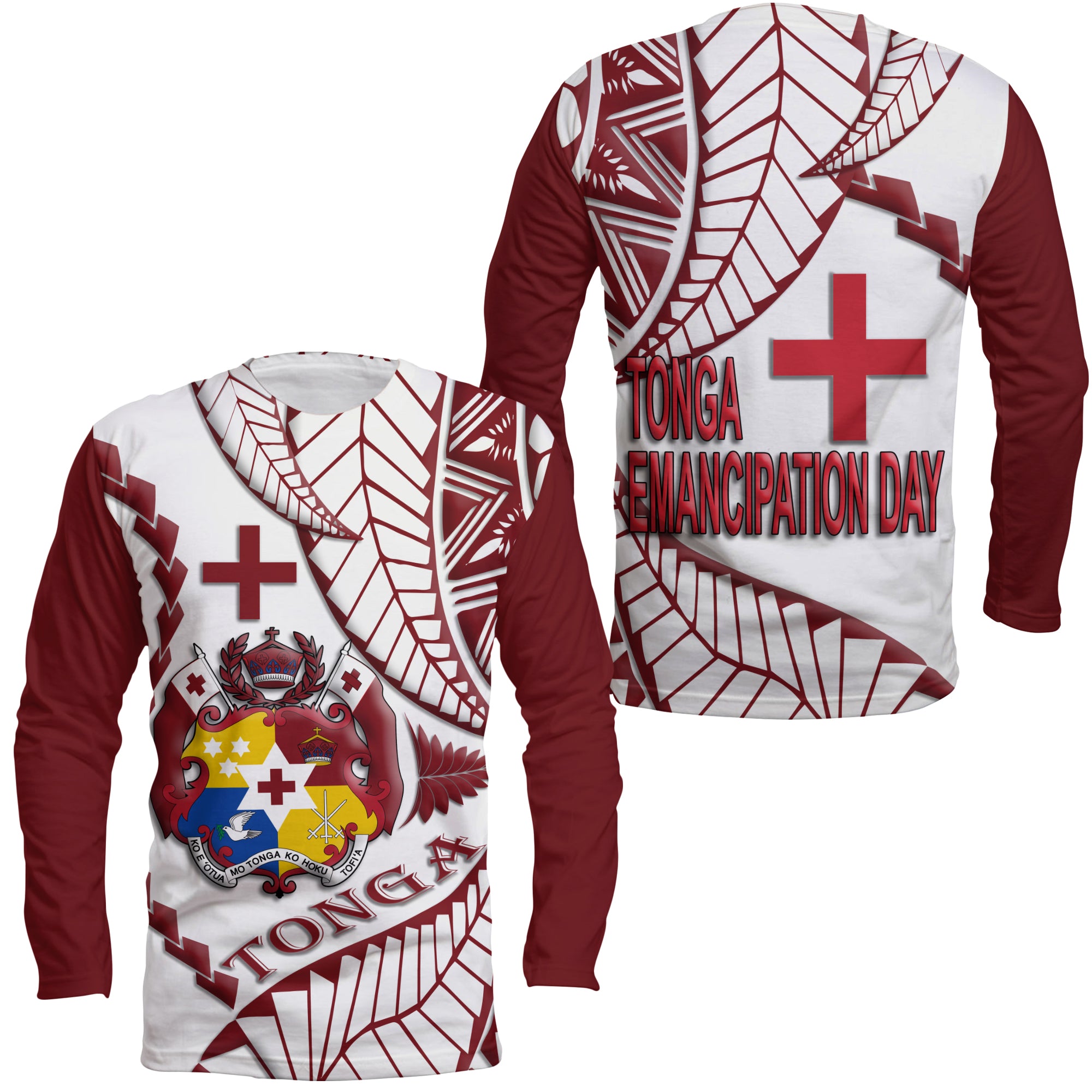 Tonga Emancipation Day Long Sleeve Shirt Kupesi Pattern No.1 White LT9 Unisex - Polynesian Pride