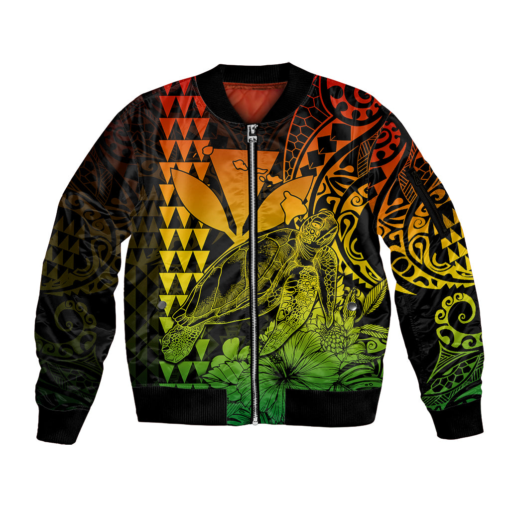 (Custom Personalised) Kakau Polynesian Tribal Hawaiian Turtle with Kanaka Maoli Reggae Sleeve Zip Bomber Jacket LT9 Unisex Reggae - Polynesian Pride