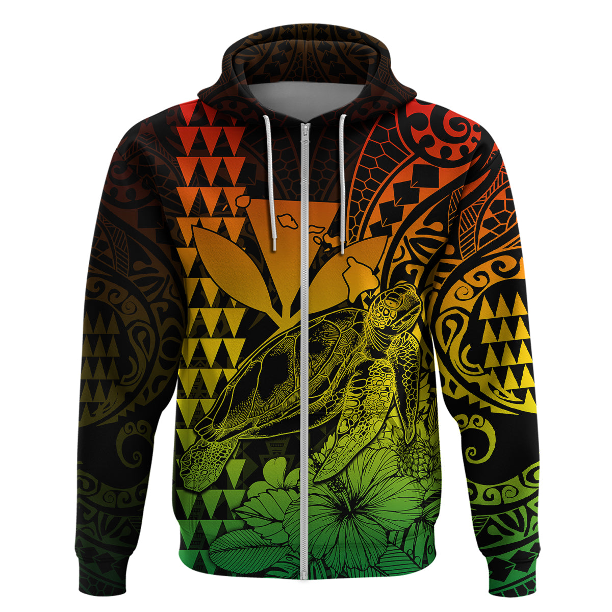 Custom Kakau Polynesian Tribal Hawaiian Turtle with Kanaka Maoli Reggae Hoodie LT9 - Polynesian Pride