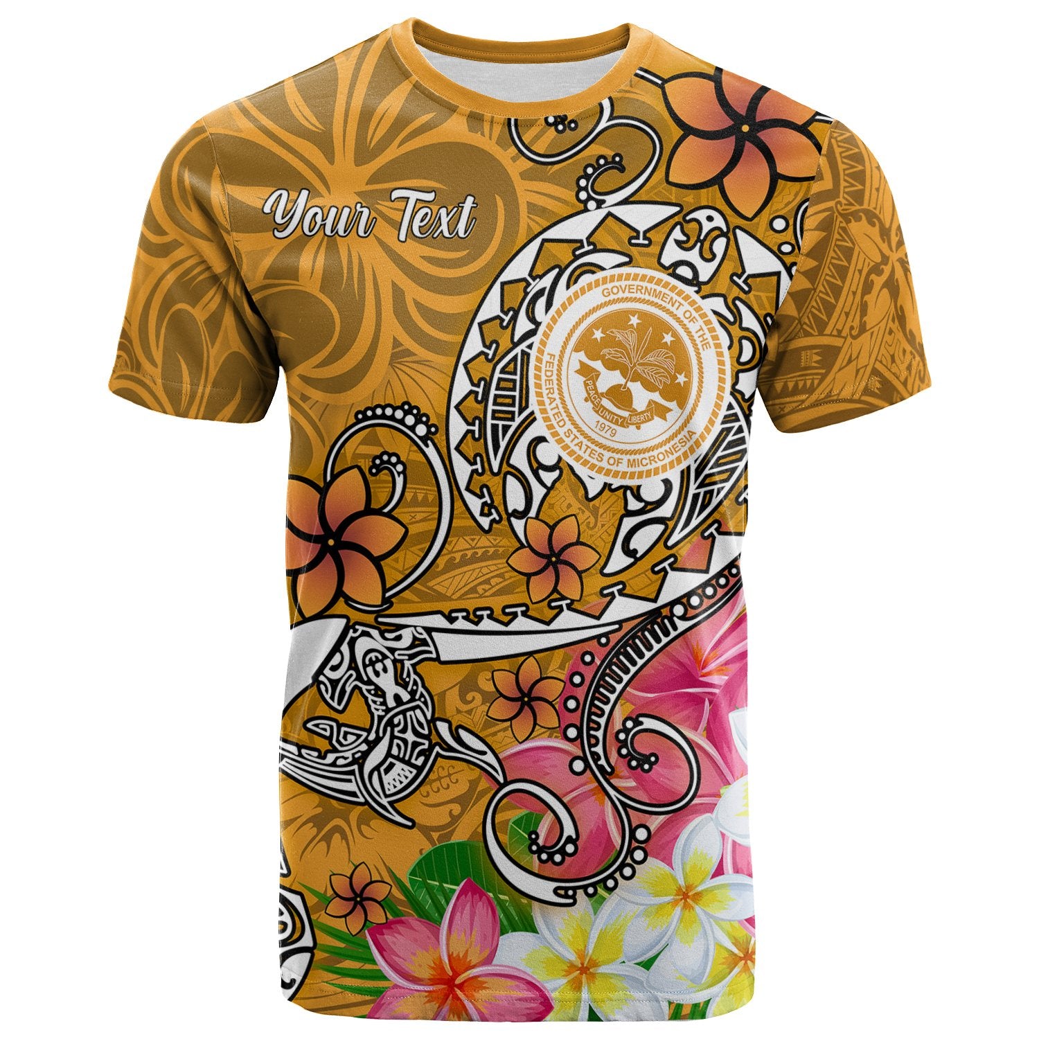 FSM Custom T Shirt Turtle Plumeria (Gold) Unisex Art - Polynesian Pride