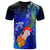 Custom Samoa T Shirt Humpback Whale with Tropical Flowers (Blue) Unisex Blue - Polynesian Pride